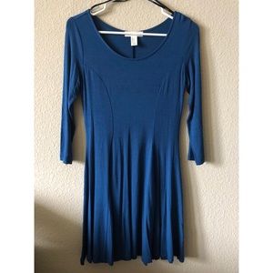 Blue 3/4 Sleeve Skater Dress